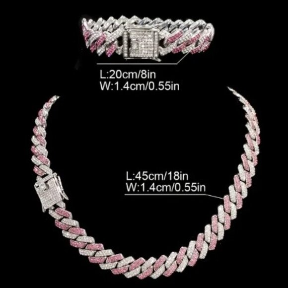 Miami Ice Cuban Chain 16" ROSE gold necklace with crystals - Picture 3 of 4